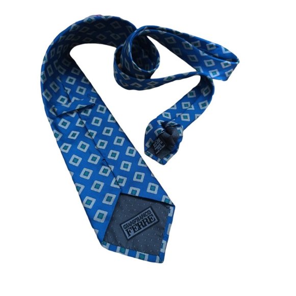 GIANFRANCO FERRE Blue Geometric Silk Tie ITALY 57"/ 3.5" EC - Picture 5 of 7